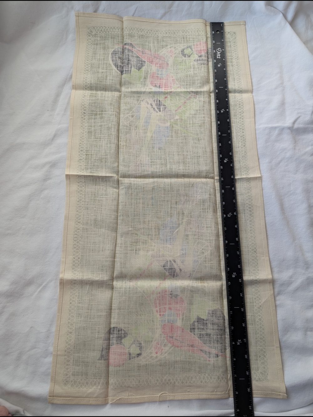 Vintage Prints Charming Vegetable Print Linen Dish Towel in Olive Green and Red - Picture 7 of 16